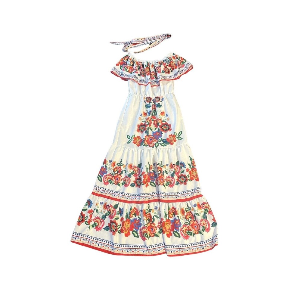 Blanca Boho Maxi Dress Belt  Floral Fiesta Cinco de Mayo Encanto Costume A15
